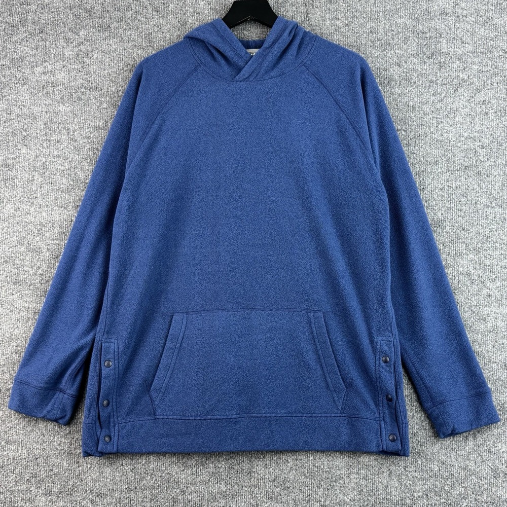 Stio Fleece Hoodie Womens XL Blue Pullover Snap Side Kangaroo Pocket Outdoor